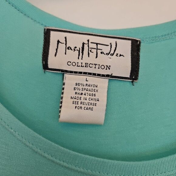 Vtg. Mary McFadden Collection Womens Large Turquoise Waterfall Hem Jersey Dress - Picture 2 of 8